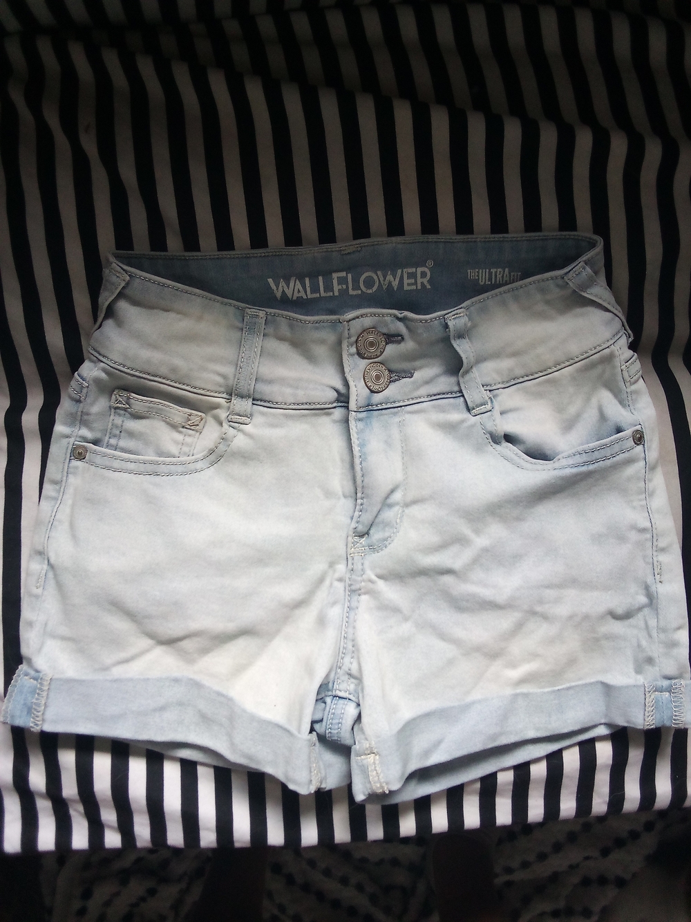 Wallflower Light Blue High-Rise Rolled Hem Denim Shorts
